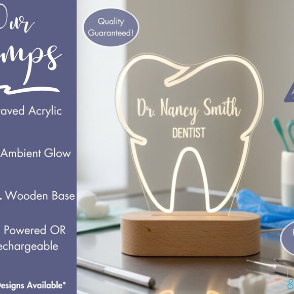 Dentist Night Light – Personalized LED Tooth Lamp for Office Decor - Picture 3 of 8